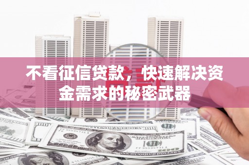 贵南不看征信贷款，快速解决资金需求的秘密武器