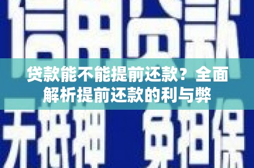 贵南贷款能不能提前还款？全面解析提前还款的利与弊